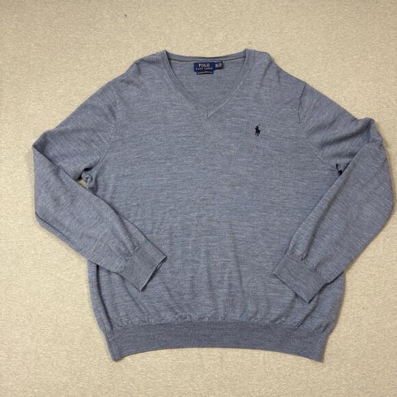 Ralph Lauren Other - Polo Ralph Lauren Sweater Mens 2XL Blue Merino Wool V Neck Knit Pullover
